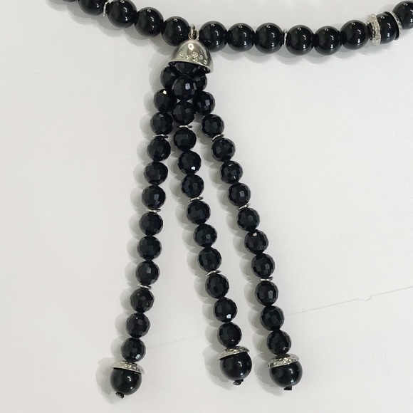 Black Faceted Chunky Fringe Tassel Beaded 1920s Flapper Victorian Necklace Onyx - Picture 5 of 10